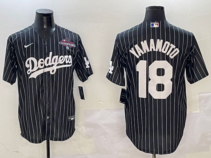Men Los Angeles Dodgers 18 Yamamoto Black Stripe Jointly Name 2025 Nike MLB Jersey style 9